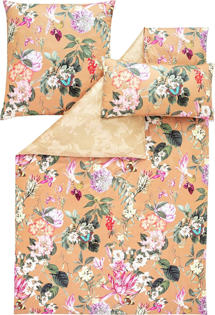 ESTELLA Mako-Satin Bettwäsche Fiore Messing 1 Bettbezug 155 x 200 cm + je 1 Kissenbezug 80 x 80 cm +