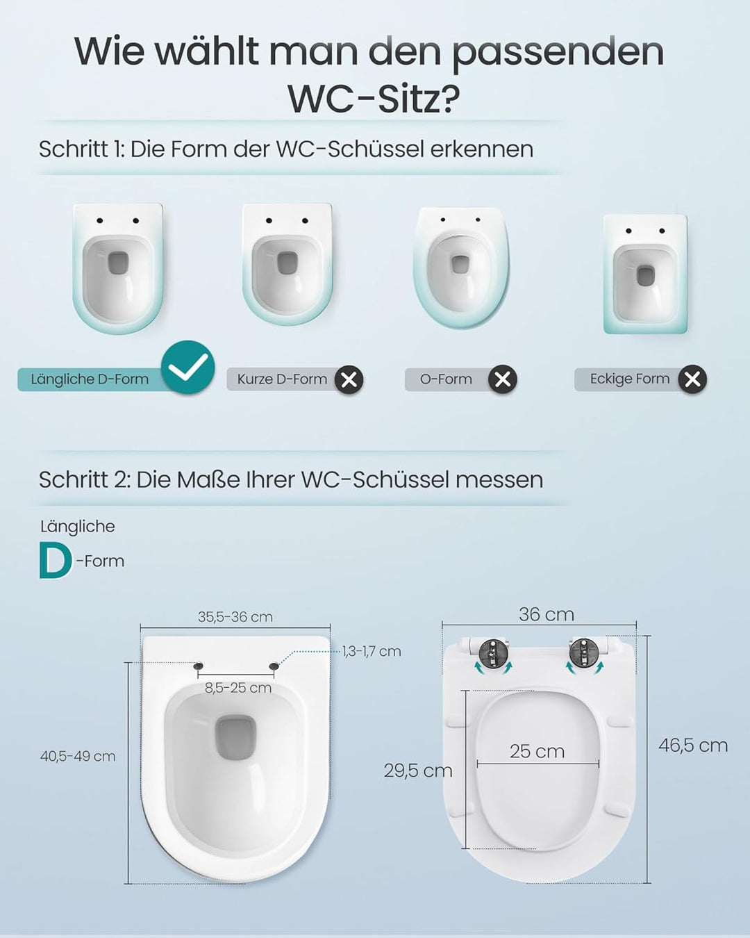SONGMICS Toilettendeckel, lange D-Form, WC-Sitz mit Absenkautomatik, Toilettensitz schnell abnehmbar