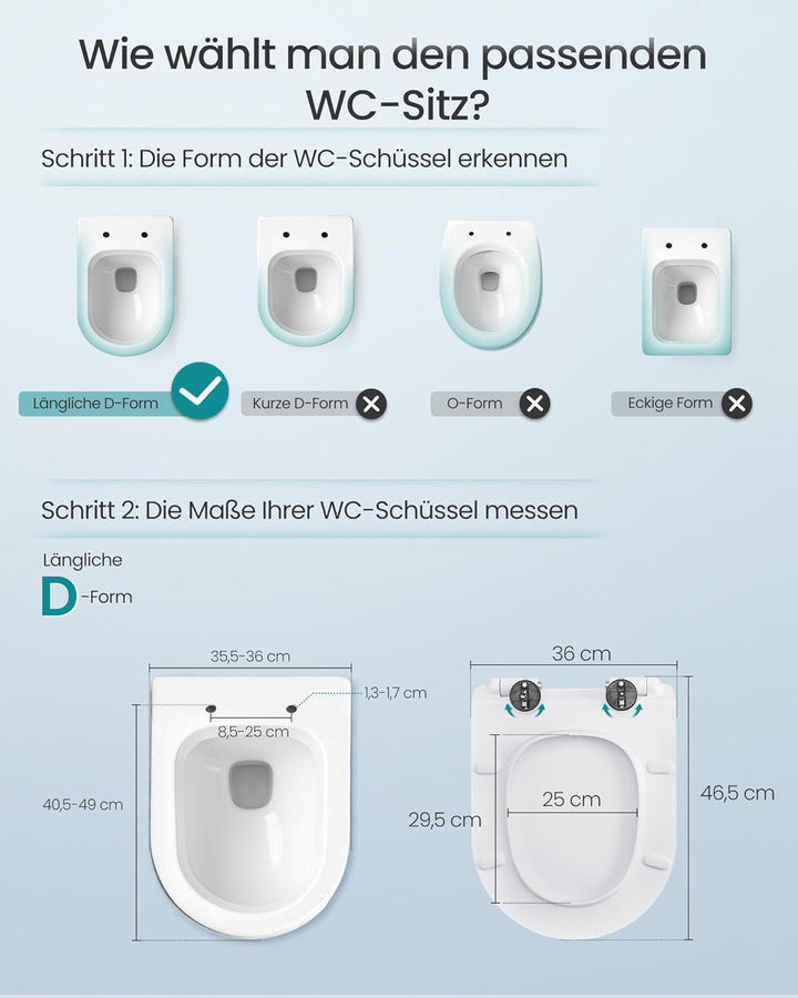 SONGMICS Toilettendeckel, lange D-Form, WC-Sitz mit Absenkautomatik, Toilettensitz schnell abnehmbar
