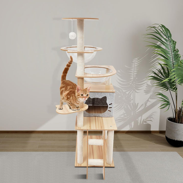 Katzen Kratzbaum, 135 cm Katzenbaum Kletterbaum für Wohnungskatzen | Ca 10 kg Gesamttraglast, mit Ka