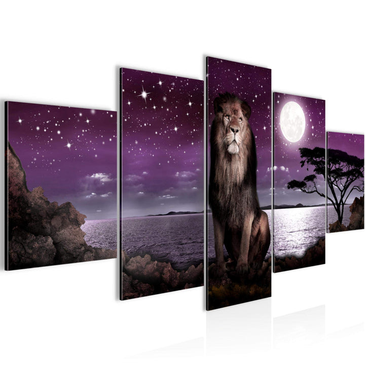 Runa Art Wandbilder Afrika Löwe 5 Teilig Bild auf Vlies Leinwand Deko Wohnzimmer Schlafzimmer Mond L