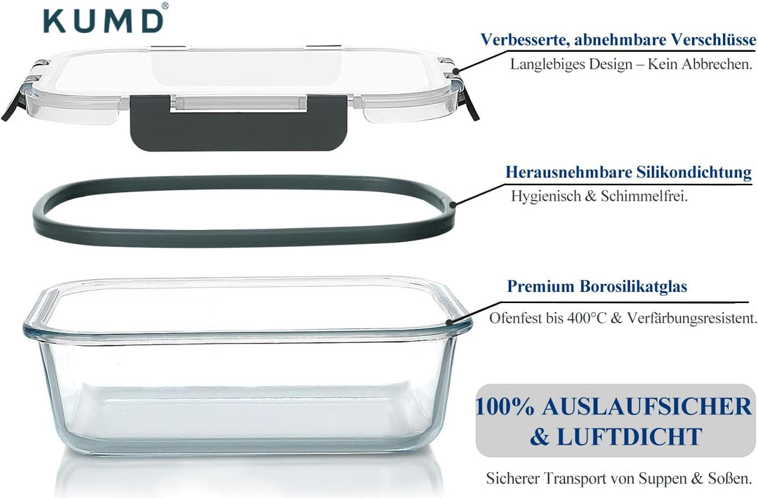 20er Set (10-Pack) Glas Vorratsdosen - 5x 1040ml & 5x 370ml Borosilikatglas für Mikrowelle & Meal Pr