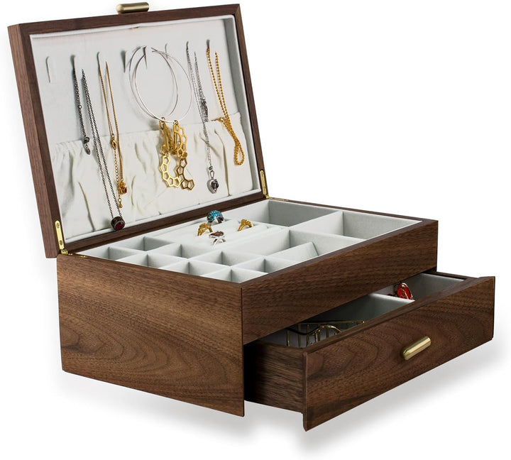 Schmuckkasten – Handgefertigtes Massivholz Retro Schmuck Box mit Schubladen Samt Innenfutter, Armbän