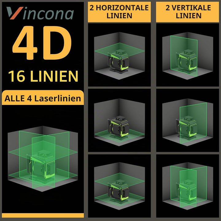 Vincona Kreuzlinienlaser Grün, Laser Wasserwaage mit Stativ 4 x 360 °, Nivellierlaser Selbstnivellie