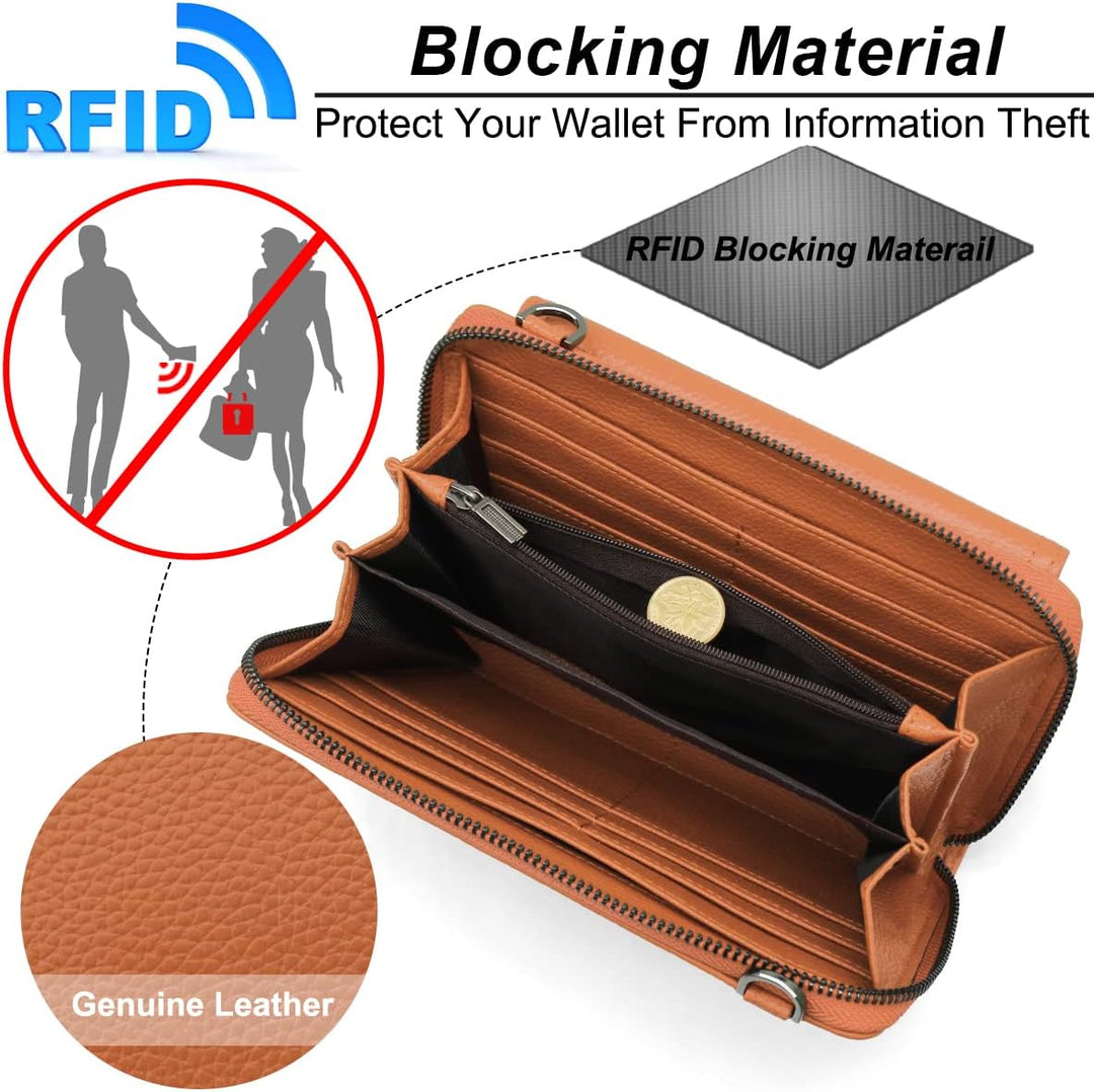 YERUUE Kleine Handy Umhängetasche, Damen Kleine Umhängetasche RFID Schutz Geldbeutel Echtes Leder Cr