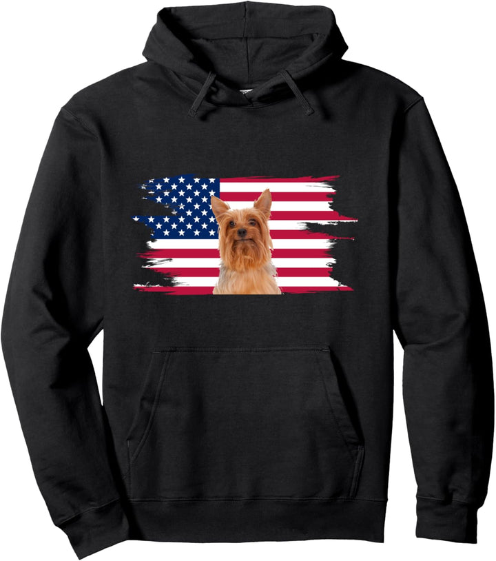 American Flag Dog Silky Terrier Pullover Hoodie