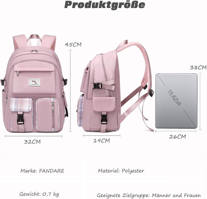 FANDARE Beiläufig Rucksack Schulrucksack Schulranzen Daypacks mit 15.6 Zoll Laptopfach Schultaschen