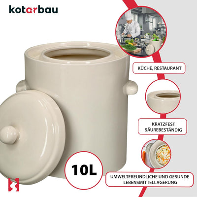 KOTARBAU® Sauerkraut Gärtopf Sauerkrauttopf 10L Tontopf mit Deckel Steinguttopf Fermentieren Dauerkr