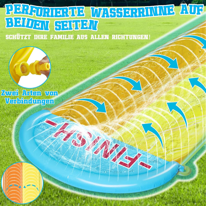 31,16ft/950cm Wasserrutsche Garten, 1.55m Doppelte Aufblasbare Wasserrutsche mit 2 Aufblasbaren Boar