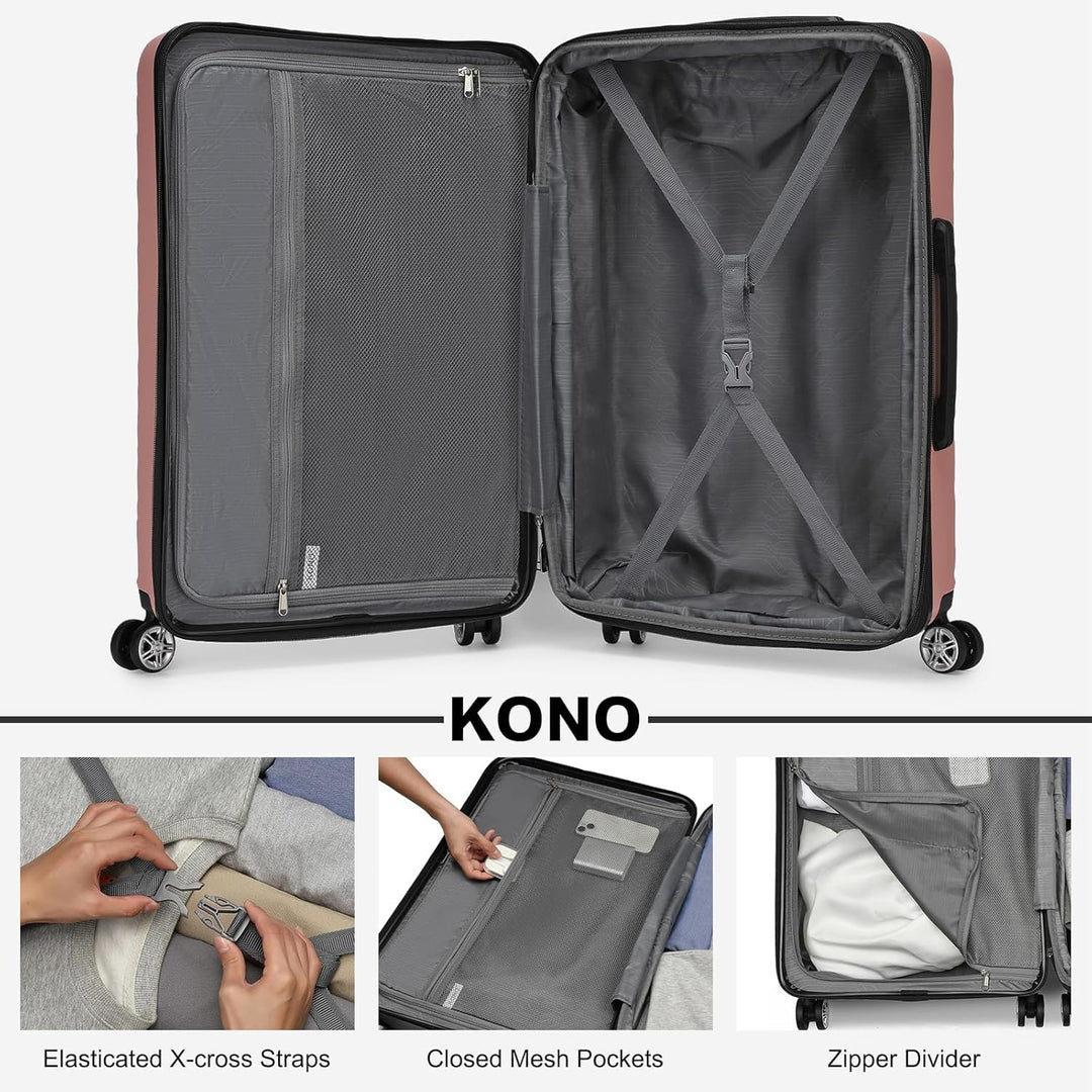 KONO Koffer Trolley Mittelgrosser Erweiterbares Hartschalenkoffer Leicht Reisekoffer mit TSA-Schloss