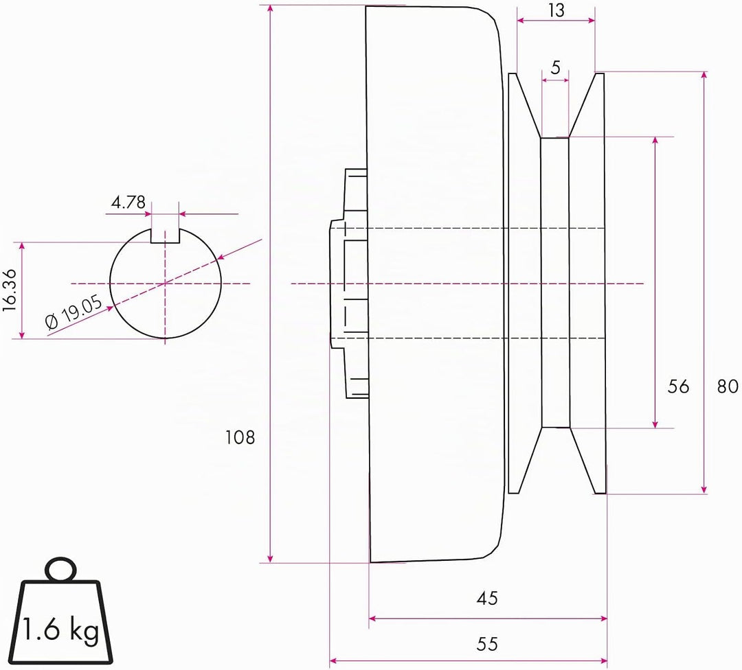 EBERTH Fliehkraftkupplung für 19,05mm Ø Welle, Benzinmotor Kupplung, diverse Anwendungen, Go Kart, P