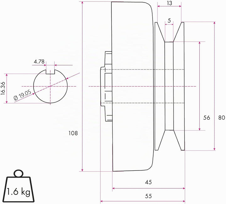 EBERTH Fliehkraftkupplung für 19,05mm Ø Welle, Benzinmotor Kupplung, diverse Anwendungen, Go Kart, P