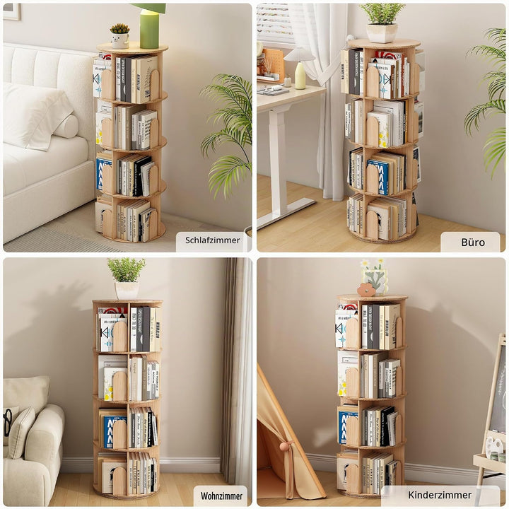 Bücherregal Kinder, 360° Drehbares Bücherregal mit 4 Ebenen, Drehregal Spielzeugregal, Multifunktion