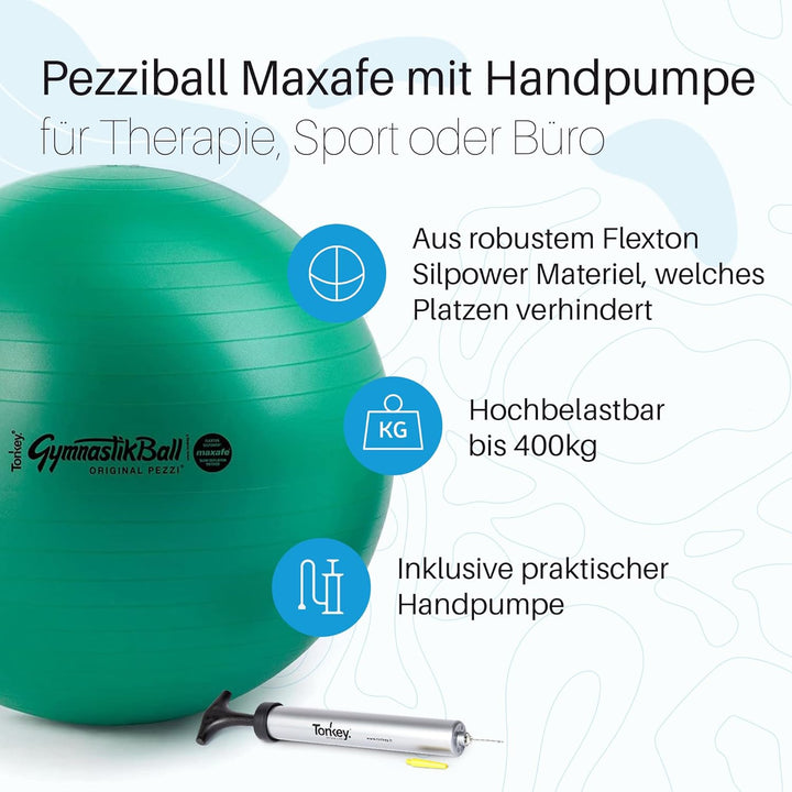 PEZZI Original Gymnastikball MAXAFE Pumpe grün Ø 65 cm - bis 175 cm Körpergrösse, grün Ø 65 cm - bis