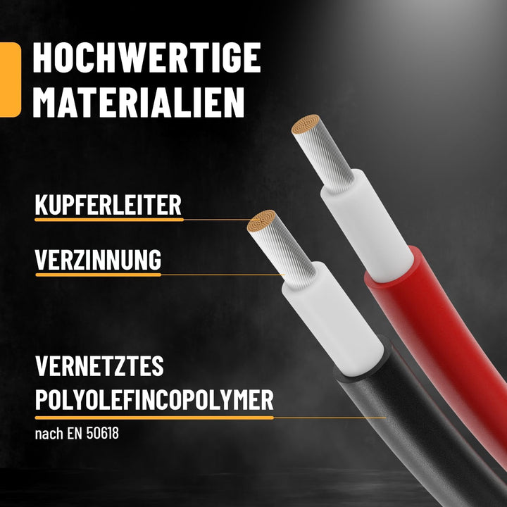 ABSINA 2x 10 Meter Solarkabel 4mm2 H1Z2Z2-K schwarz & rot - PV Kabel 4mm2 UV-beständig - Solarleitun
