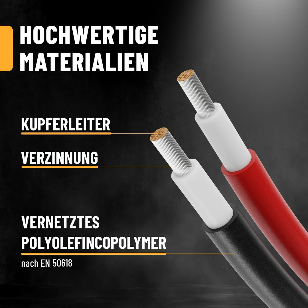 2X 5 Meter Solarkabel 4mm2 H1Z2Z2-K schwarz & rot von ABSINA - PV Kabel UV-beständig - Photovoltaik