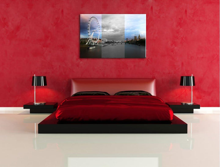 Eindruckvolles London Eye Riesenrad schwarz/weiss Format: 100x70 auf Leinwand, XXL riesige Bilder fe
