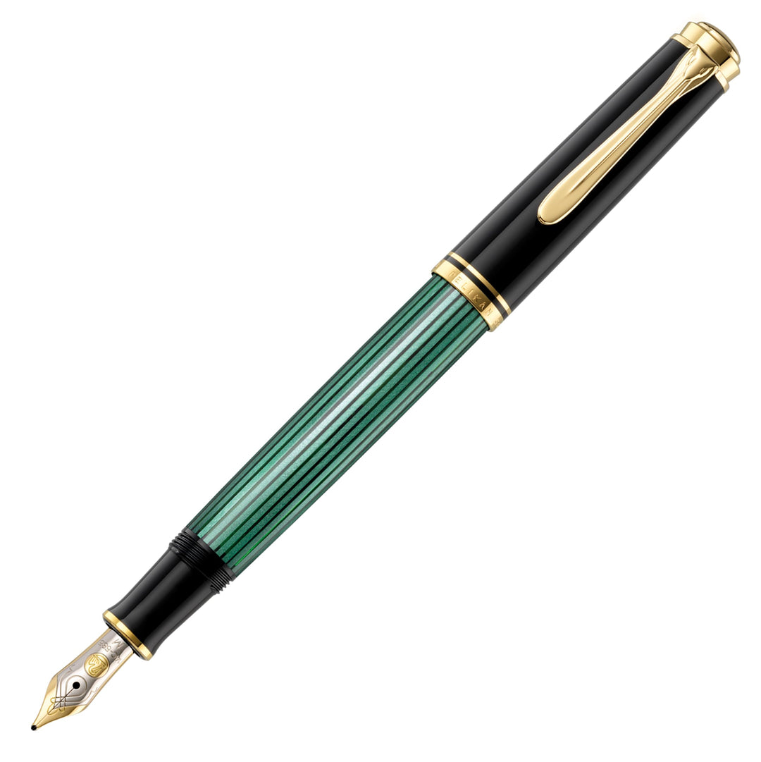 Pelikan Füllhalter Souverän 400, Schwarz-Grün, Feder F (fein), hochwertiger Kolbenfüller im Geschenk