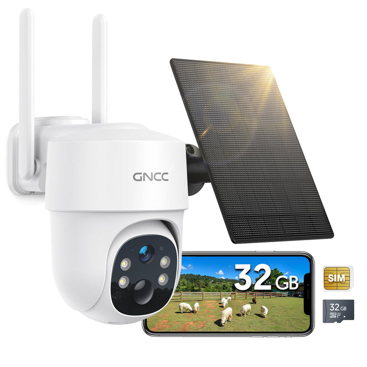 GNCC 4G LTE Überwachungskamera Aussen Solar mit SIM Karte, 2K 3MP Kamera Überwachung Aussen Ohne WLA