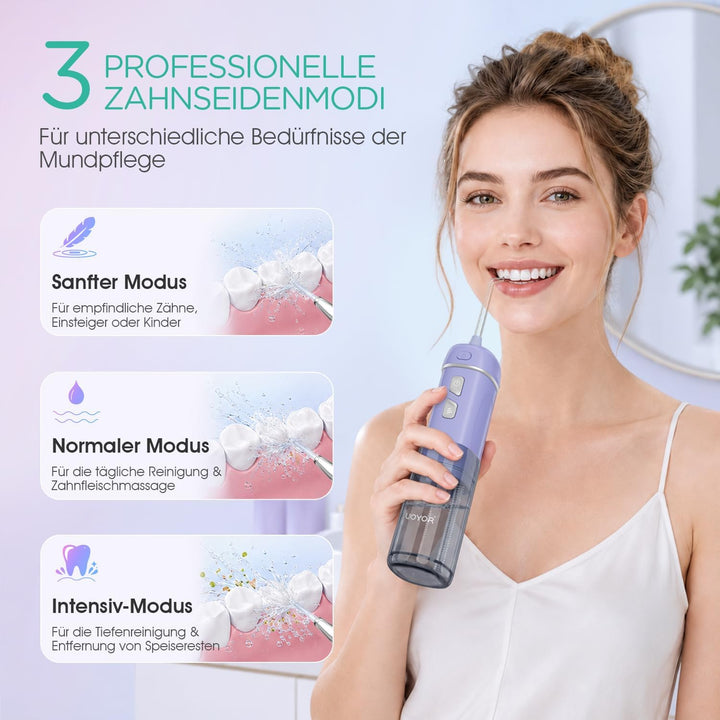 VOYOR-HEALTH Munddusche Kabellos Elektrischer Zahnreiniger, Tragbare Mundduschen IPX7 Wasserdicht un