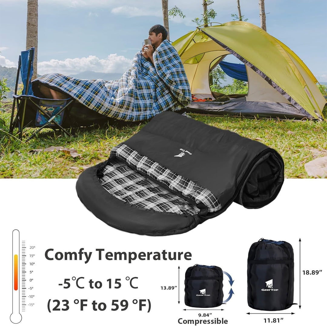 GEERTOP Schlafsack XXL 4 Jahreszeiten Flanell Campingschlafsack Übergrösse 220x100cm für Erwachsene