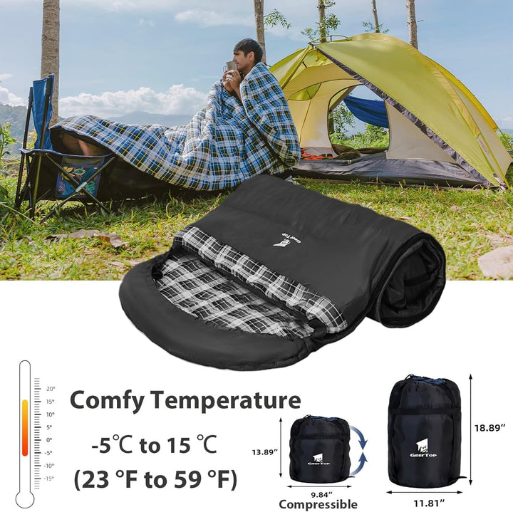 GEERTOP Schlafsack XXL 4 Jahreszeiten Flanell Campingschlafsack Übergrösse 220x100cm für Erwachsene