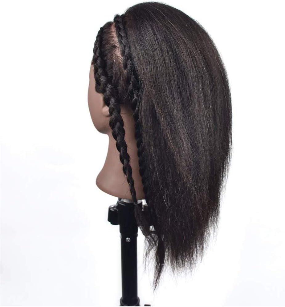 Afro-Mannequin-Kopf aus 100% Echthaar, Friseur-Trainingskopf für Kosmetologie, Puppenkopf (Tischklem