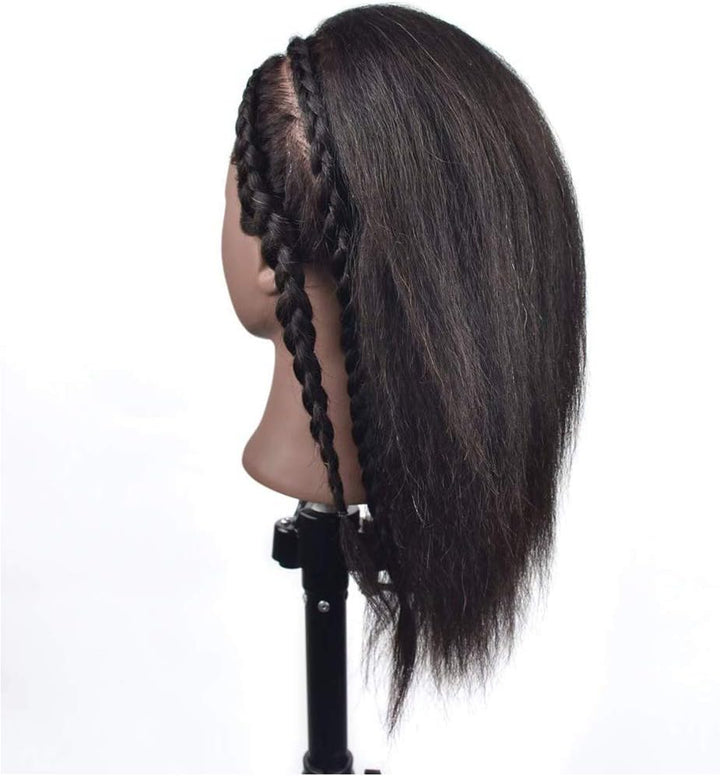 Afro-Mannequin-Kopf aus 100% Echthaar, Friseur-Trainingskopf für Kosmetologie, Puppenkopf (Tischklem