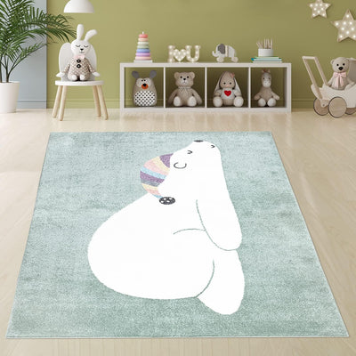 payé Teppich Kinderzimmer - Grün - 120x160cm - Pastellfarben Spielteppich Kinderteppich Kurzflor Wei