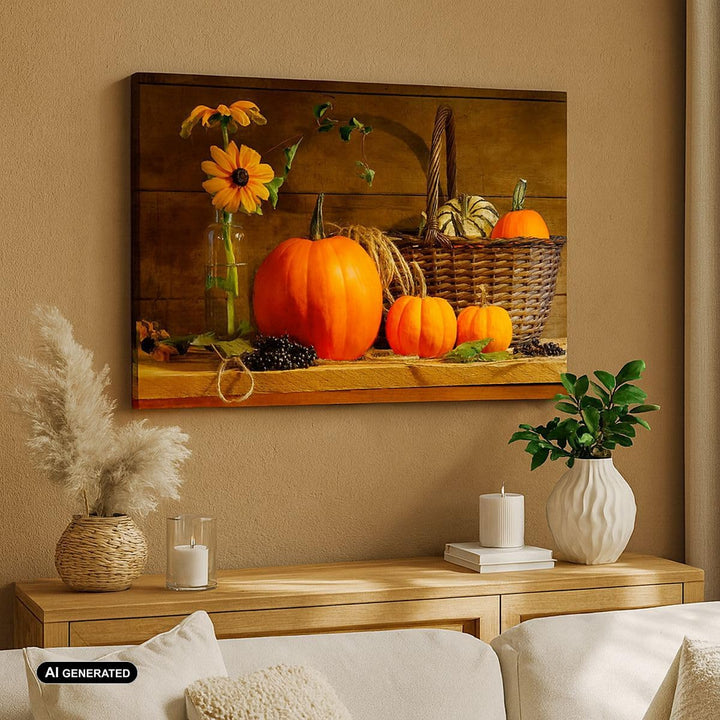 Bilder auf Leinwand Herbst Folk Tradition Kürbisse Leinwandbild 70x50cm Wandbilder Dekoration Wohnzi