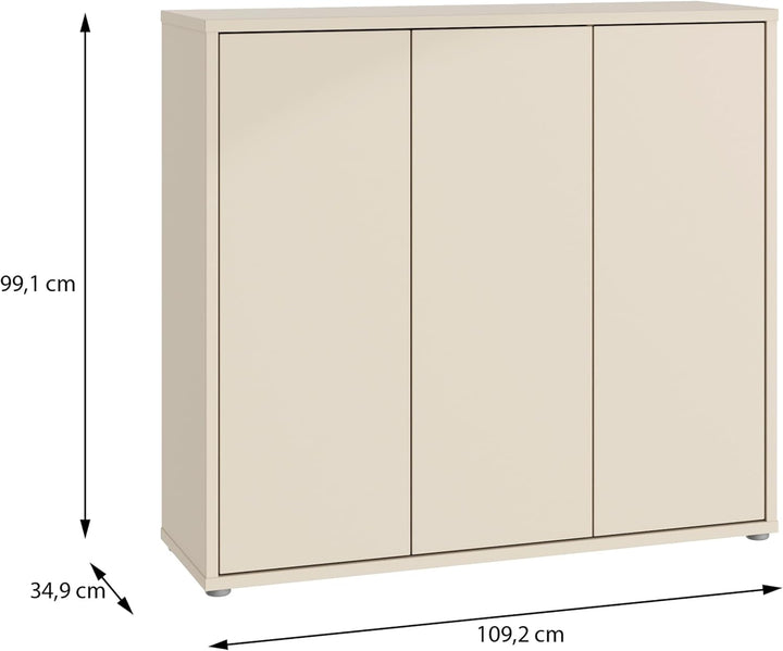 Forte Alice Springs Schuhschrank 100 110, Flurschrank mit 3 Türen und 8 Einlegeböden, Holzwerkstoff,
