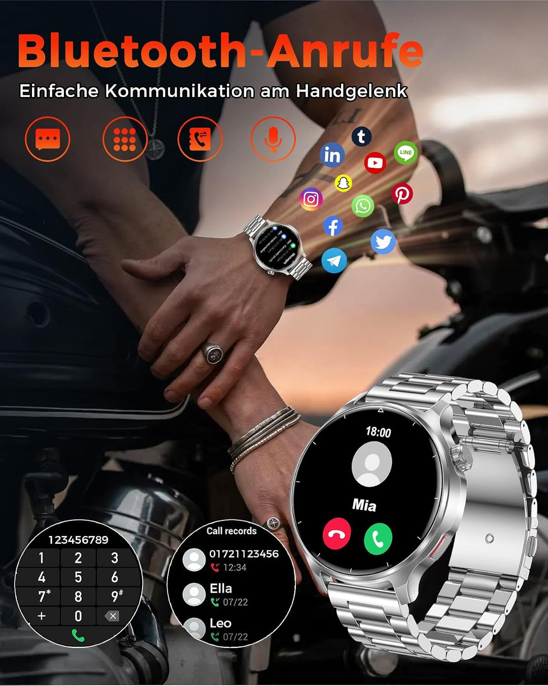 Smartwatch Herren, 1000mAh Akku, 1,52&