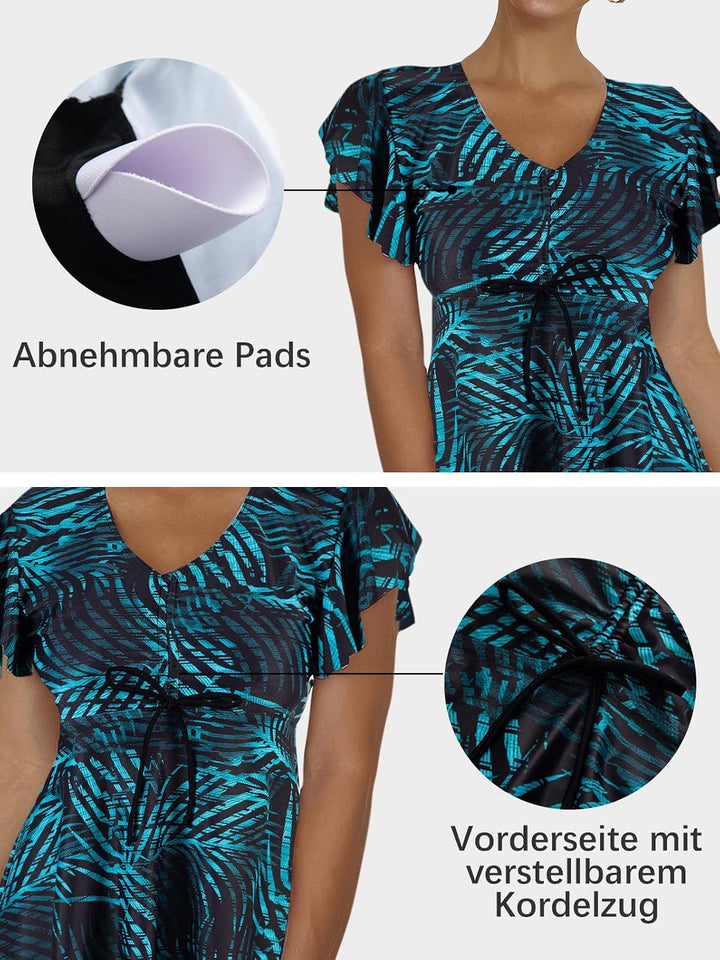 Ecupper Damen Zweiteilig Tankini Set Bademode Push up | Tankini Zweiteiler mit Push-up Effekt, mit B