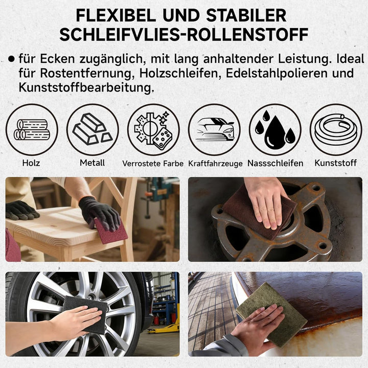 PMIQSA Schleifvlies Rolle 5 m x 95 mm Korn 1000, Schleifpad/Schleiffleece für Holz, Edelstahl, Metal