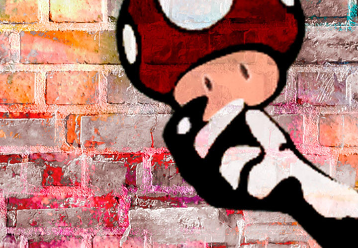 murando Akustikbild Banksy Super Mario Mushroom Cop 120x80 cm Bilder Akustikschaum Hochleistungsscha