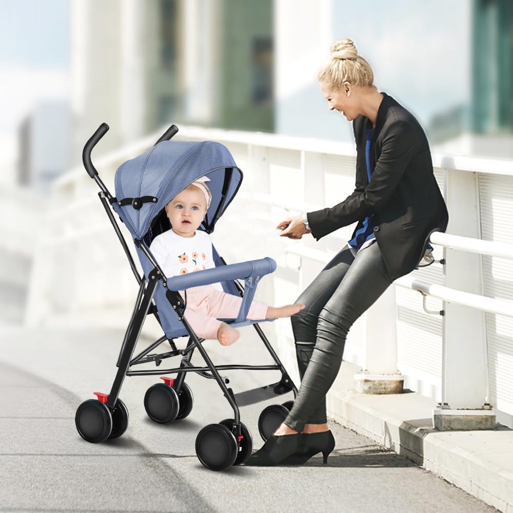 Kinderbuggy, Kinderwagen Zusammenklappbar, Reise-Kinderwagen mit Wattepads und Moskitonetzen (Blau),