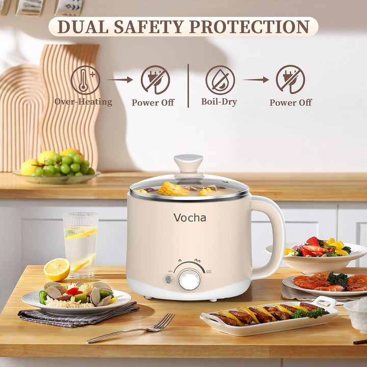 Vocha Elektrischer Hot Pot mit Warmhaltefunktion, 1.6L Antihaft-Elektrische Pfanne, Tragbarer Reisek