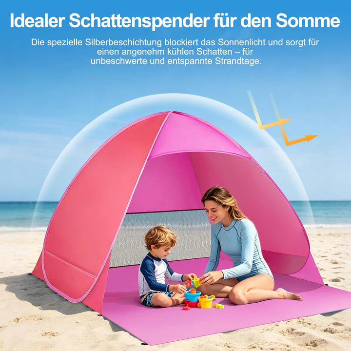 XXL Strandmuschel Pop Up für 3 Erwachsene oder 5 Kinder (200x165x130cm) - Silberbeschichtetes Strand