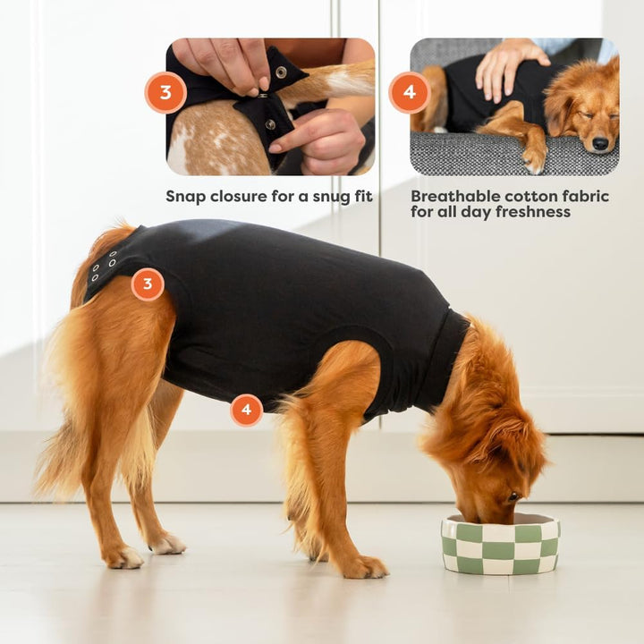 Suitical Recovery Suit Hund, XXL, Schwarz Schwarz XXL, Schwarz XXL
