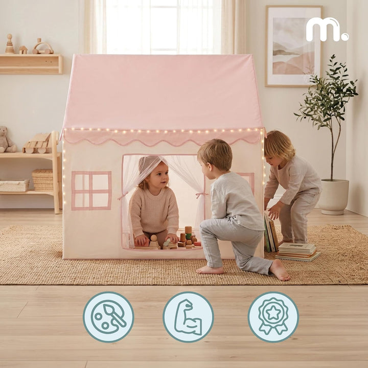 mamabrum XXL Spielhaus Zelt für Kinder mit LED-Beleuchtung und Fenstern, Polyester, Indoor und Outdo