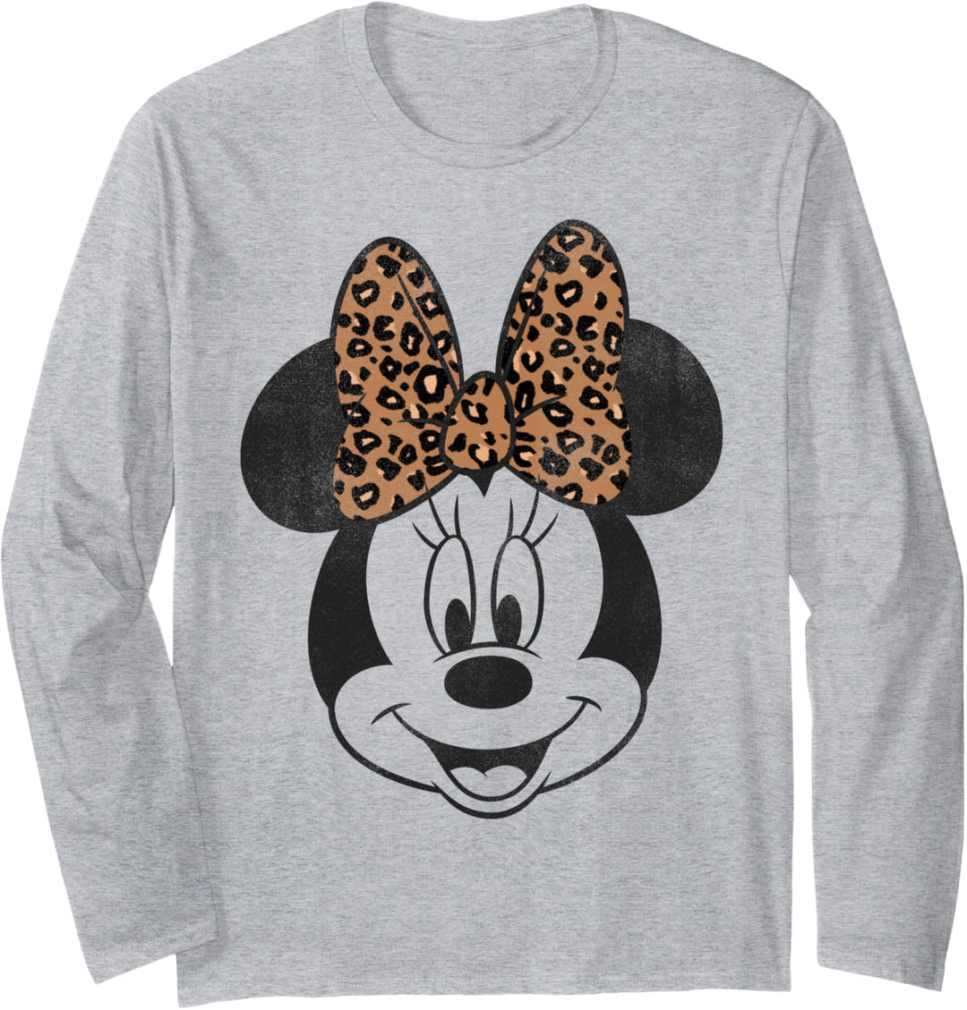 Disney Minnie Mouse Distressed Vintage Leopard Bow Face V2 Langarmshirt