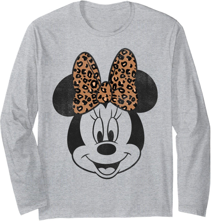 Disney Minnie Mouse Distressed Vintage Leopard Bow Face V2 Langarmshirt
