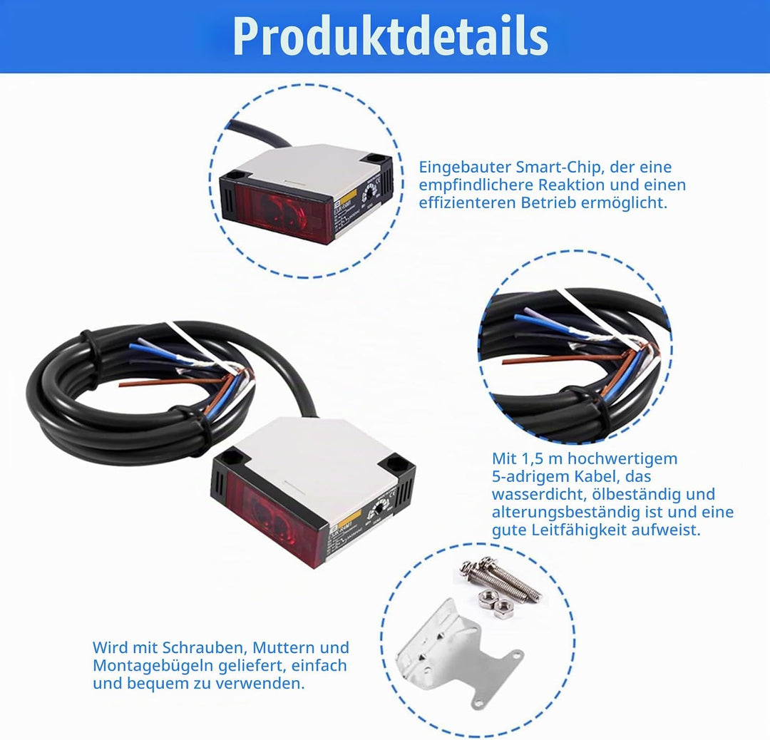 Keenso Reflexlichtschranke, 1 Stk E3JK-R4M1 Reflexions-Lichtschranke AC 90-250V 3A Lichtschranke Spi