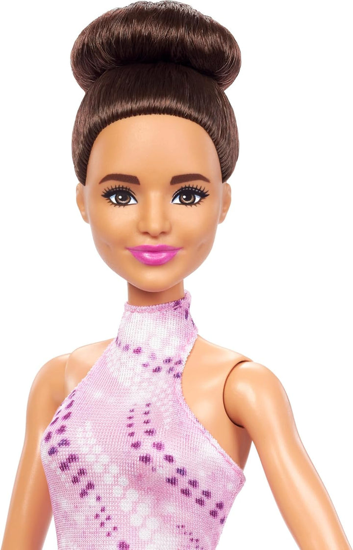 BARBIE Eiskunstläuferin Puppe - Pinkes Eiskunstlaufoutfit, abnehmbares Oberteil und Schlittschuhe, i