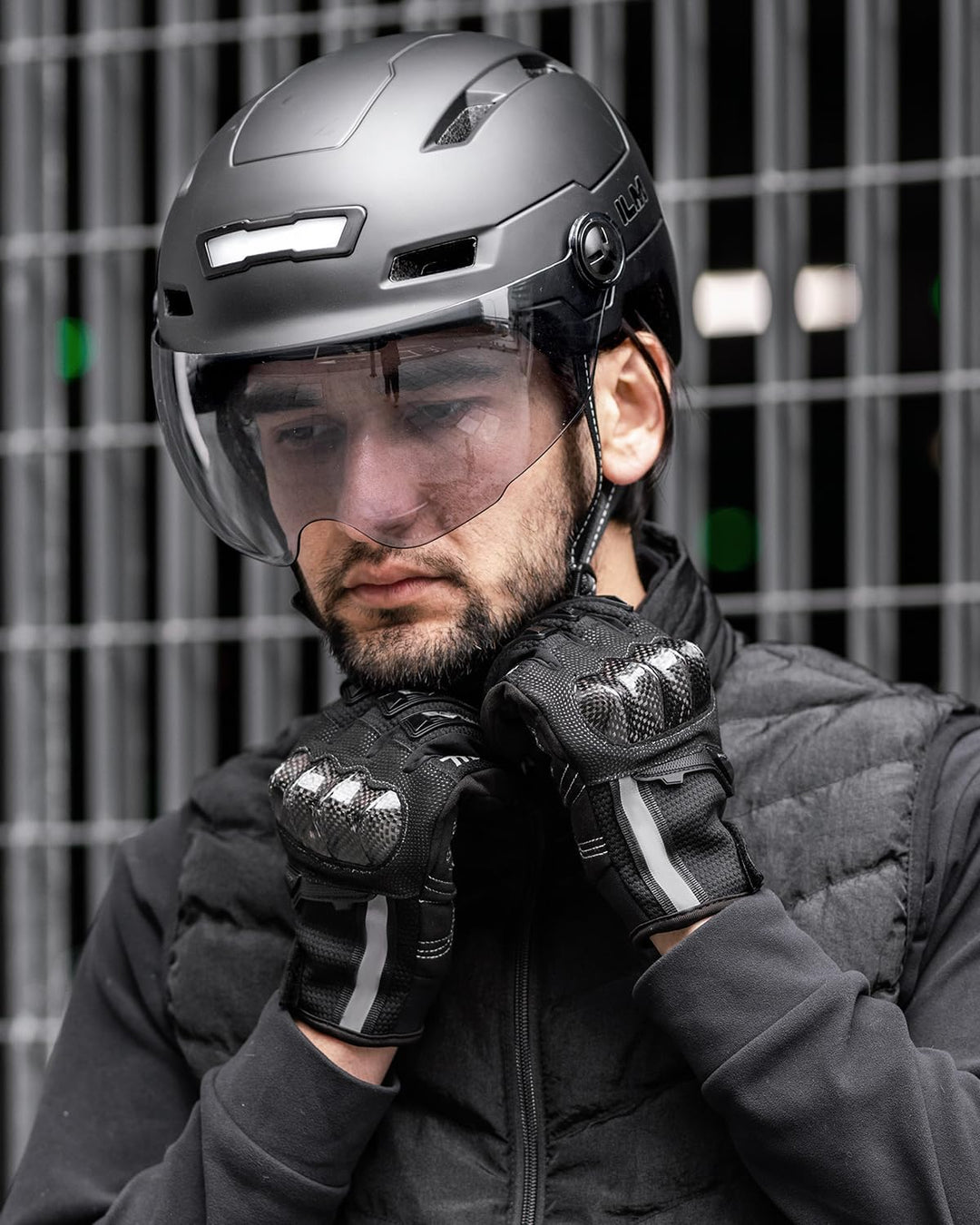 ILM Fahrradhelm mit Visier und LED Licht Mountain&Road Fahrradhelme für Damen und Herren Fahrradhelm