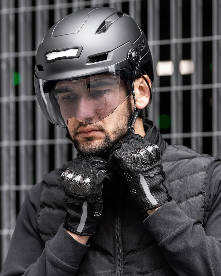 ILM Fahrradhelm mit Visier und LED Licht Mountain&Road Fahrradhelme für Damen und Herren Fahrradhelm