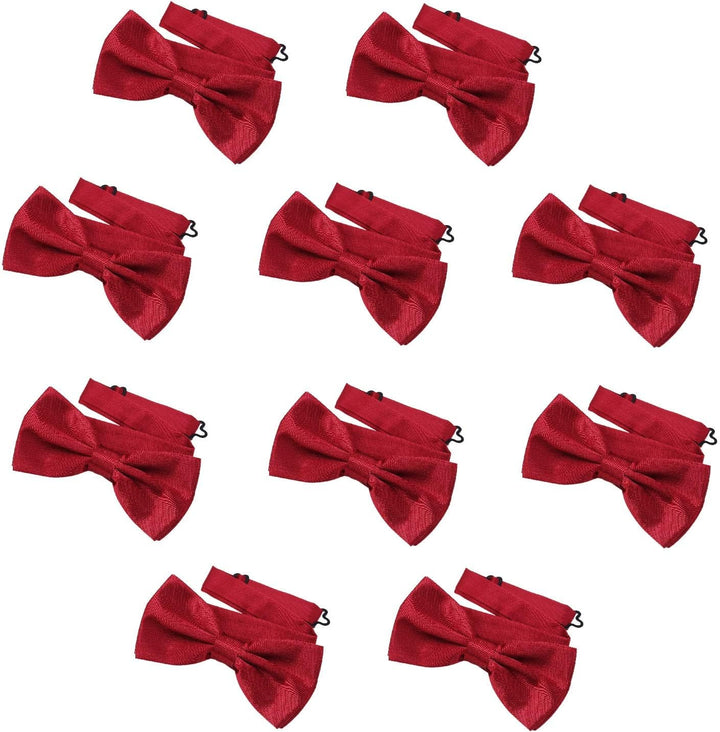DonDon 10er Set Herren Fliege 12 x 6 cm gebunden und längenverstellbar Dunkelrot, Dunkelrot