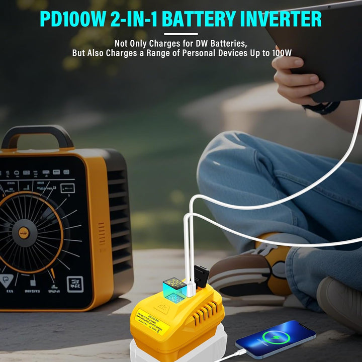 Tragbares USB-Ladegerät für Dewalt 20V 60V Batterie mit USB C PD2.0 100W (Max) Ausgang, kann Batteri