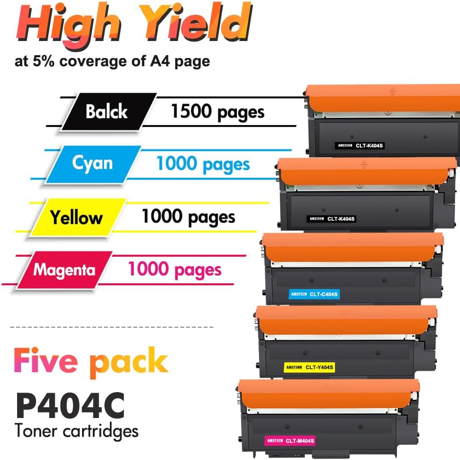 5er-Pack Kompatibel CLT-P404C P404C CLT-K404S Multipack Schwarz Toner für Samsung C480W Xpress SL C4