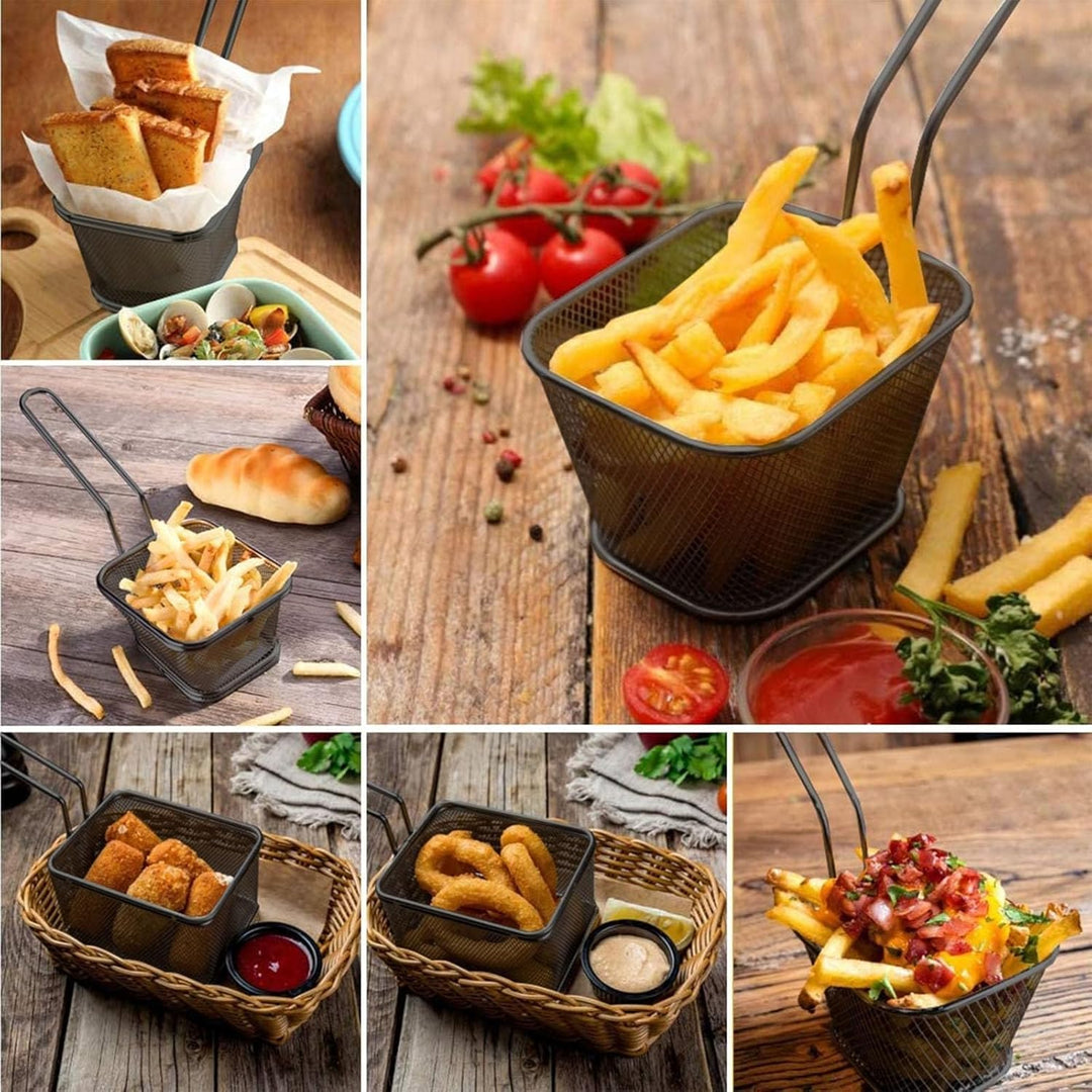 8 Stück Frittierkorb Klein Schwarz Servierkörbchen Edelstahl für Pommes Mini Pommes Körbchen Pommesk